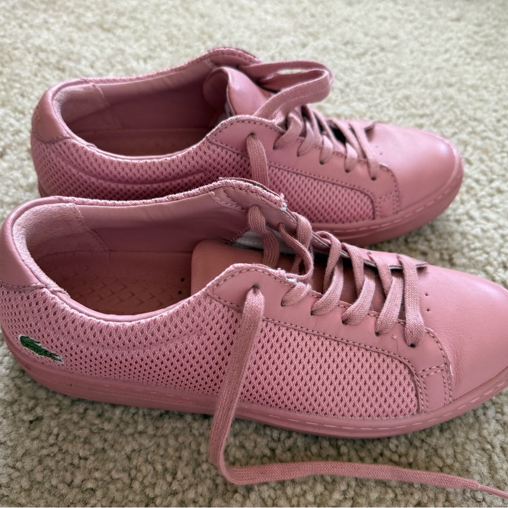 Lacoste Women's Pink Leather and Mesh Sneakers, US7/EU38